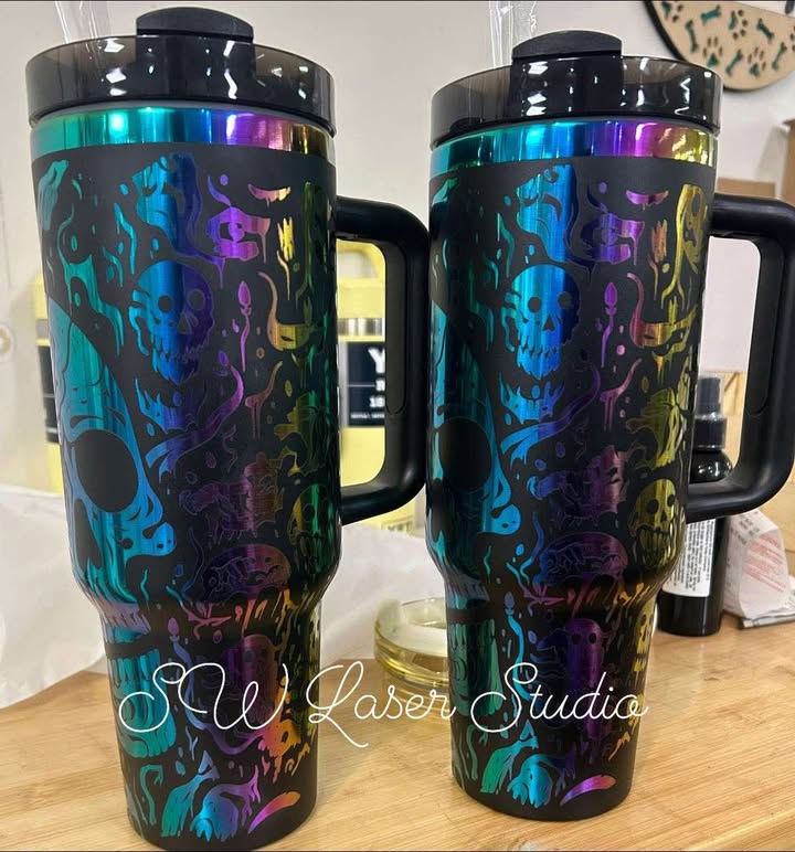 Laser Engraved Skull Tumbler