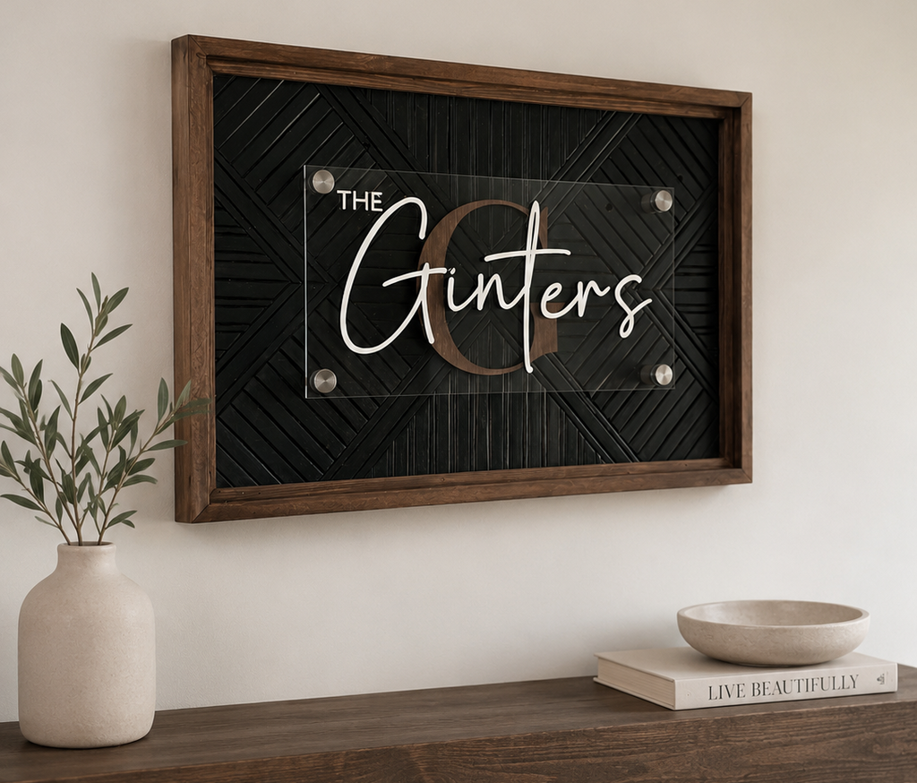 Personalized Family Name Sign | Custom Wood & Acrylic Last Name Wall Decor | Modern Farmhouse Housewarming & Wedding Gift