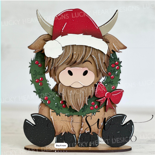 0061 - Freestanding Highland Cow w/Wreath