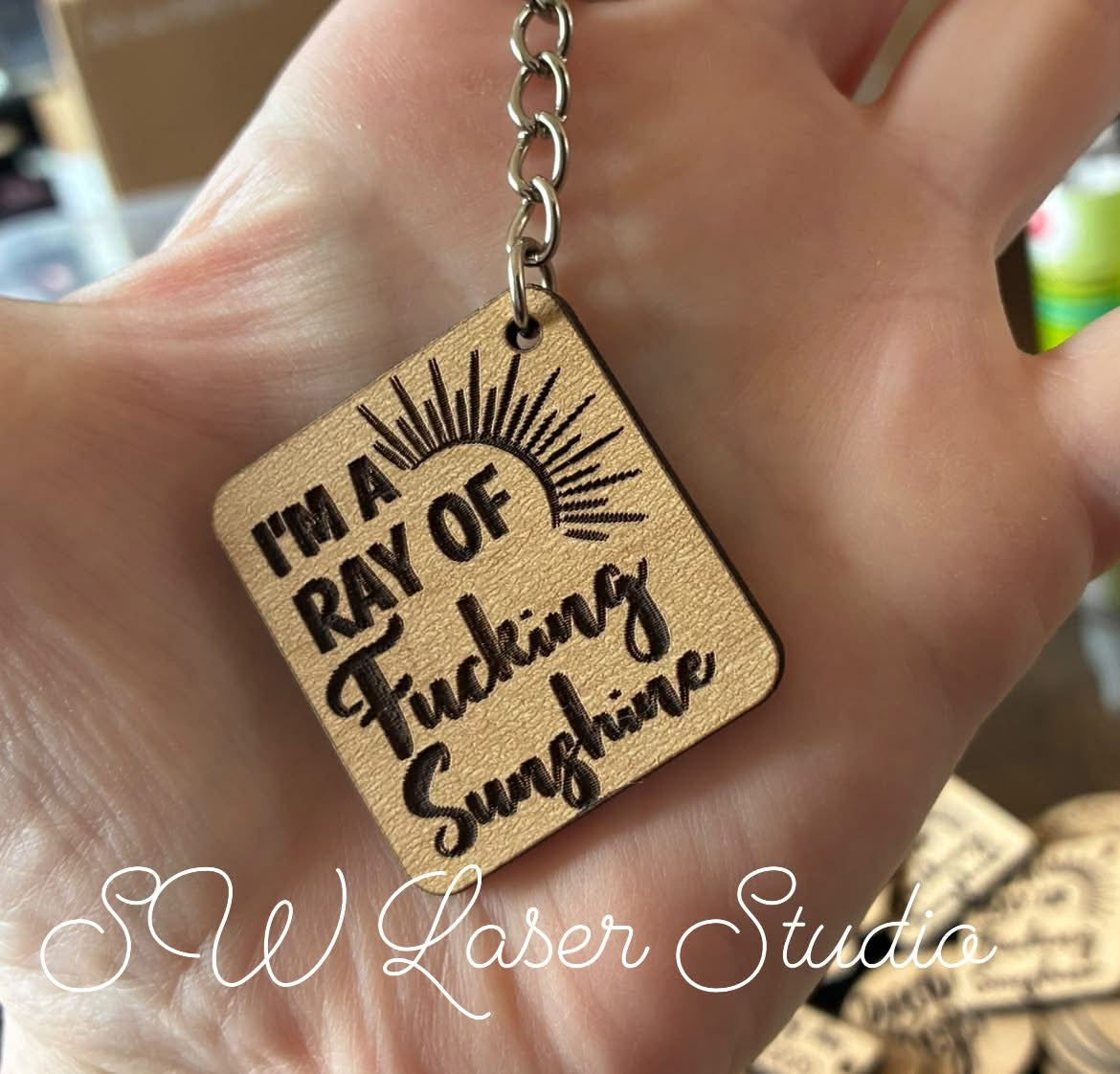 Engraved Keychain, Boho Keychain, Wooden Keychain, Unique Gift Idea, Ray of Sunshine